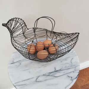 Vintage Black Wire Chicken-Shaped Egg Basket
